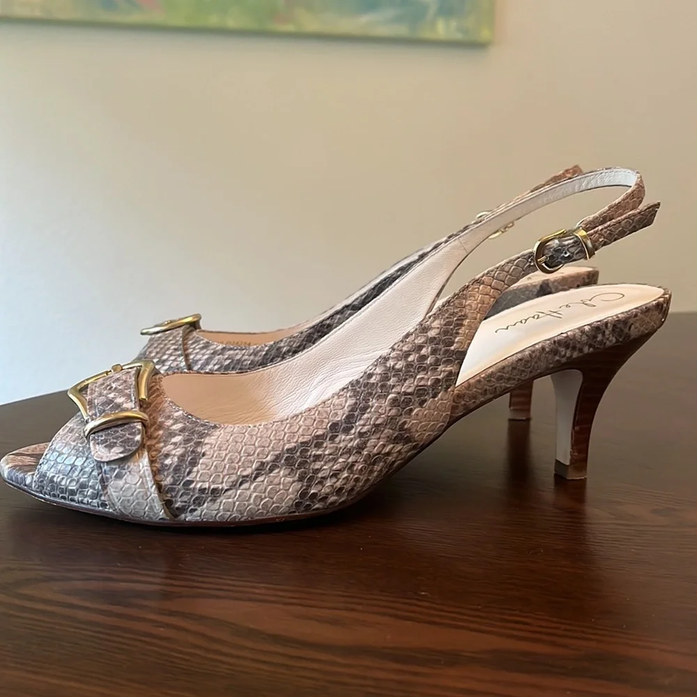Cole Haan Brown Snakeskin Slingback Heels